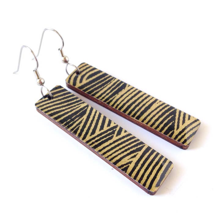 Black and Gold Striped Long Earrings for wholesale by Prettykiku
