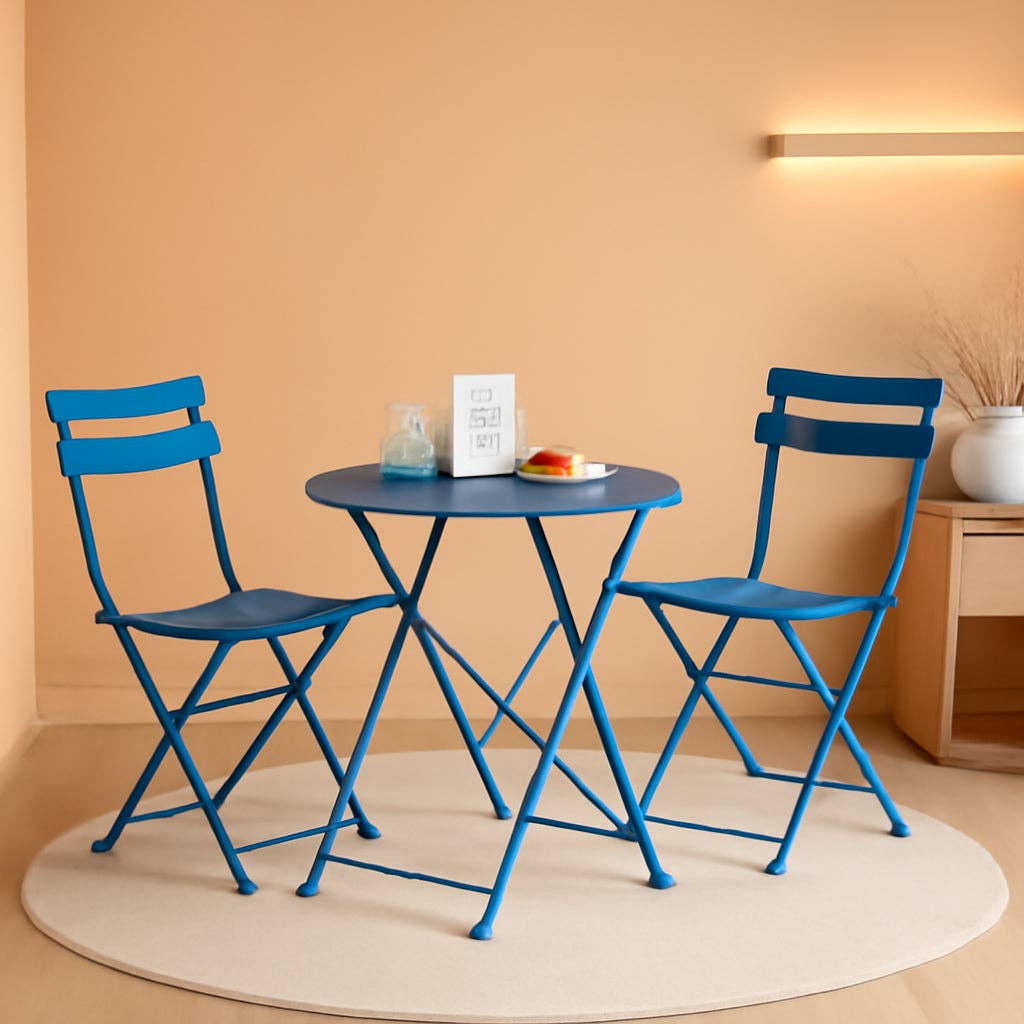 Peacock Blue 3 Piece Folding Bistro Set For Patio Garden for wholesale on Faire0