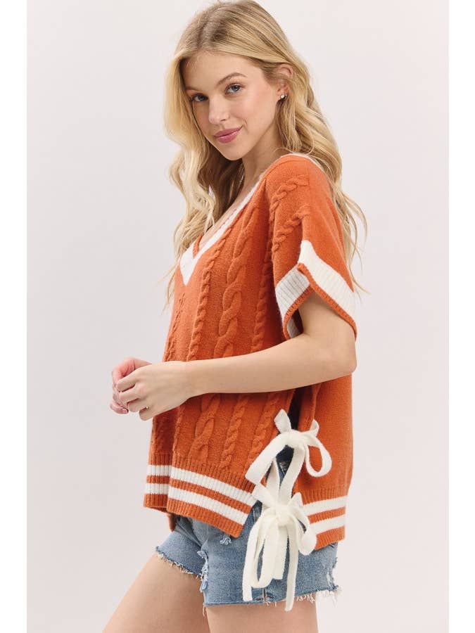 Sewn and Seen - Wholesale Sweater Vest - Women's - Cable Knit Varsity Sweater Vest3