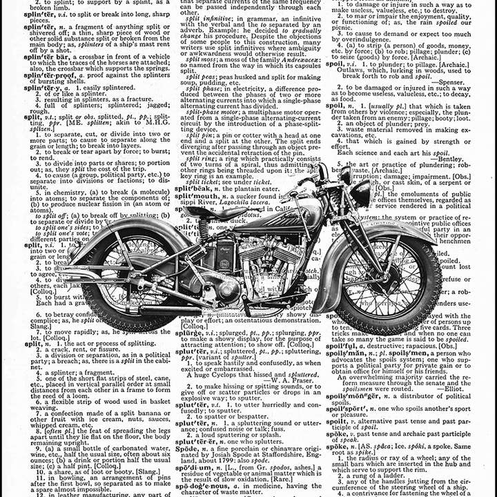 Indian Motorcycle Dictionary Print for wholesale by Fresh Prints of CT