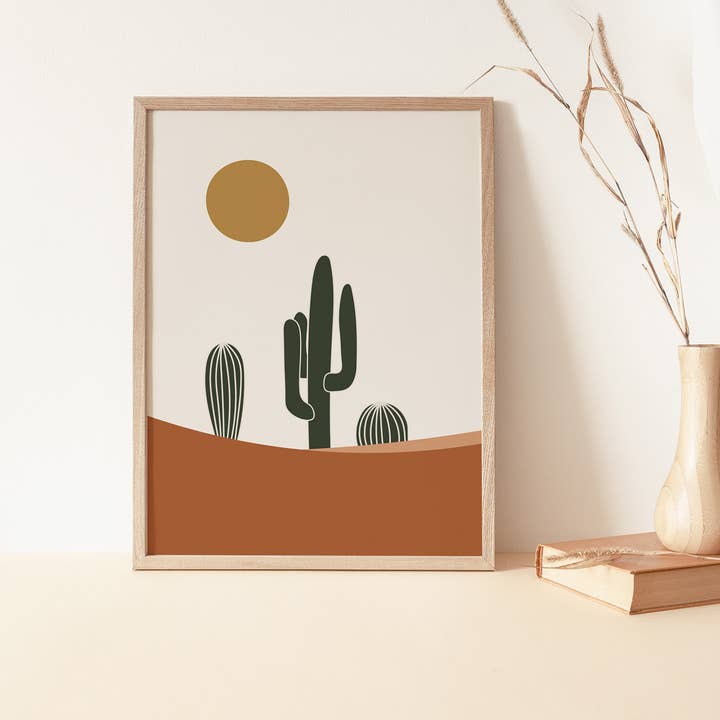 Imprimé rétro de cactus du sud-ouest du désert pour la vente par Luna Label