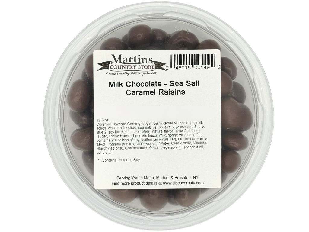 Martin's Country Store LLC - Vendita all'ingrosso Dolci ricoperti di cioccolato - UVA PASSA AL CARAMELLO E SALE MARINO - CIOCCOLATO AL LATTE 354g3
