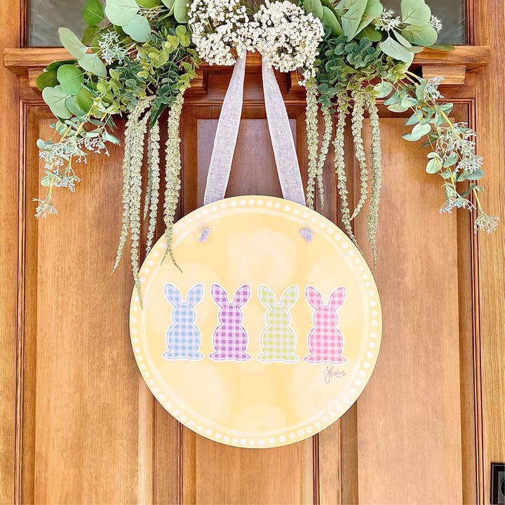 Gingham Bunny Door Hanger for wholesale by Songbird Grove Collection