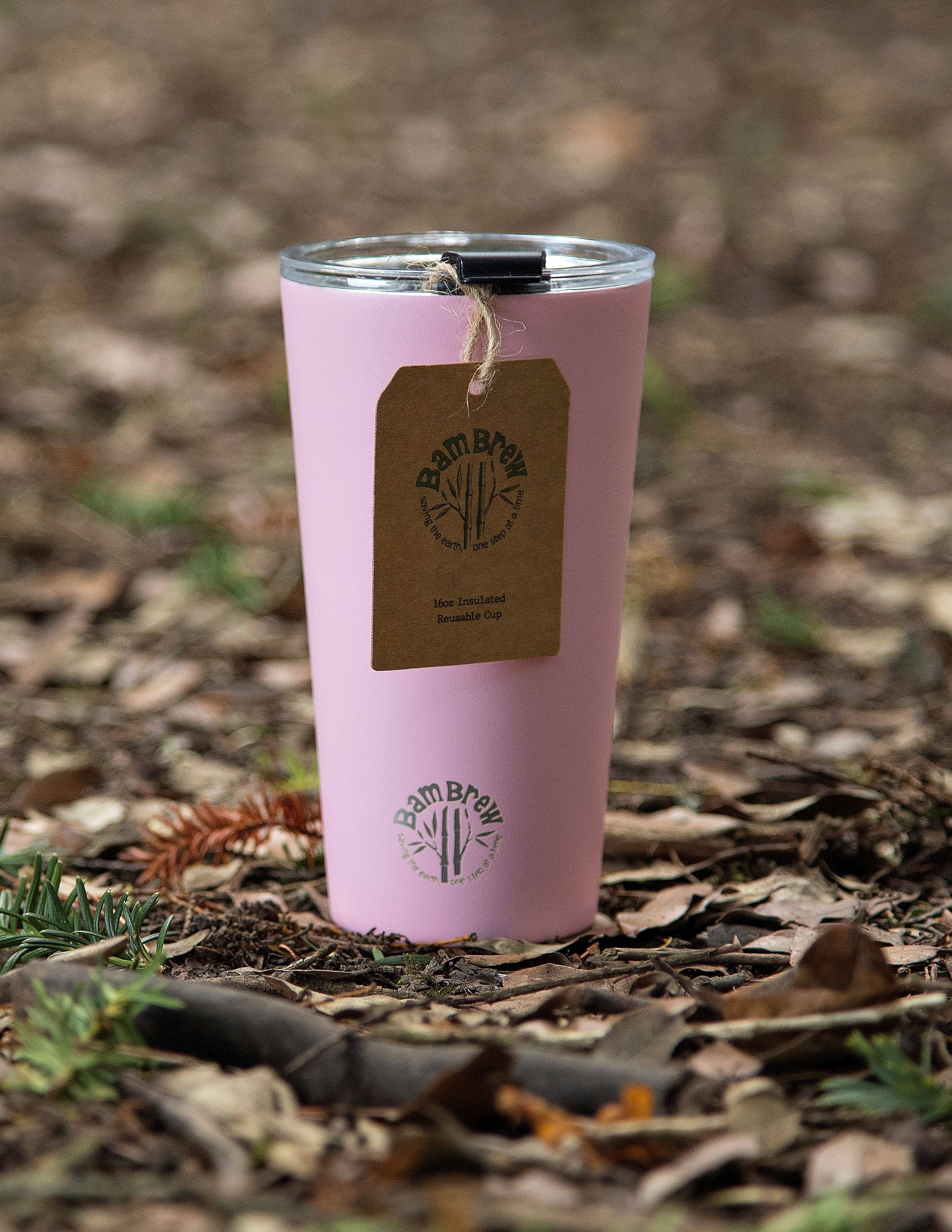 Bambrew - Wholesale Insulated Mug/Tumbler - Pink 16oz Stainless Steel Reusable Cup