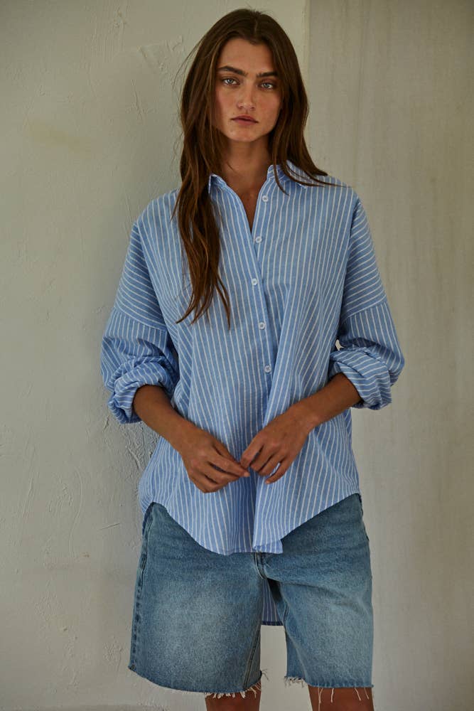 By Together - Wholesale Shirt - Women's - L8287 | Woven Cotton Polyester Striped Buttondown Shirt5