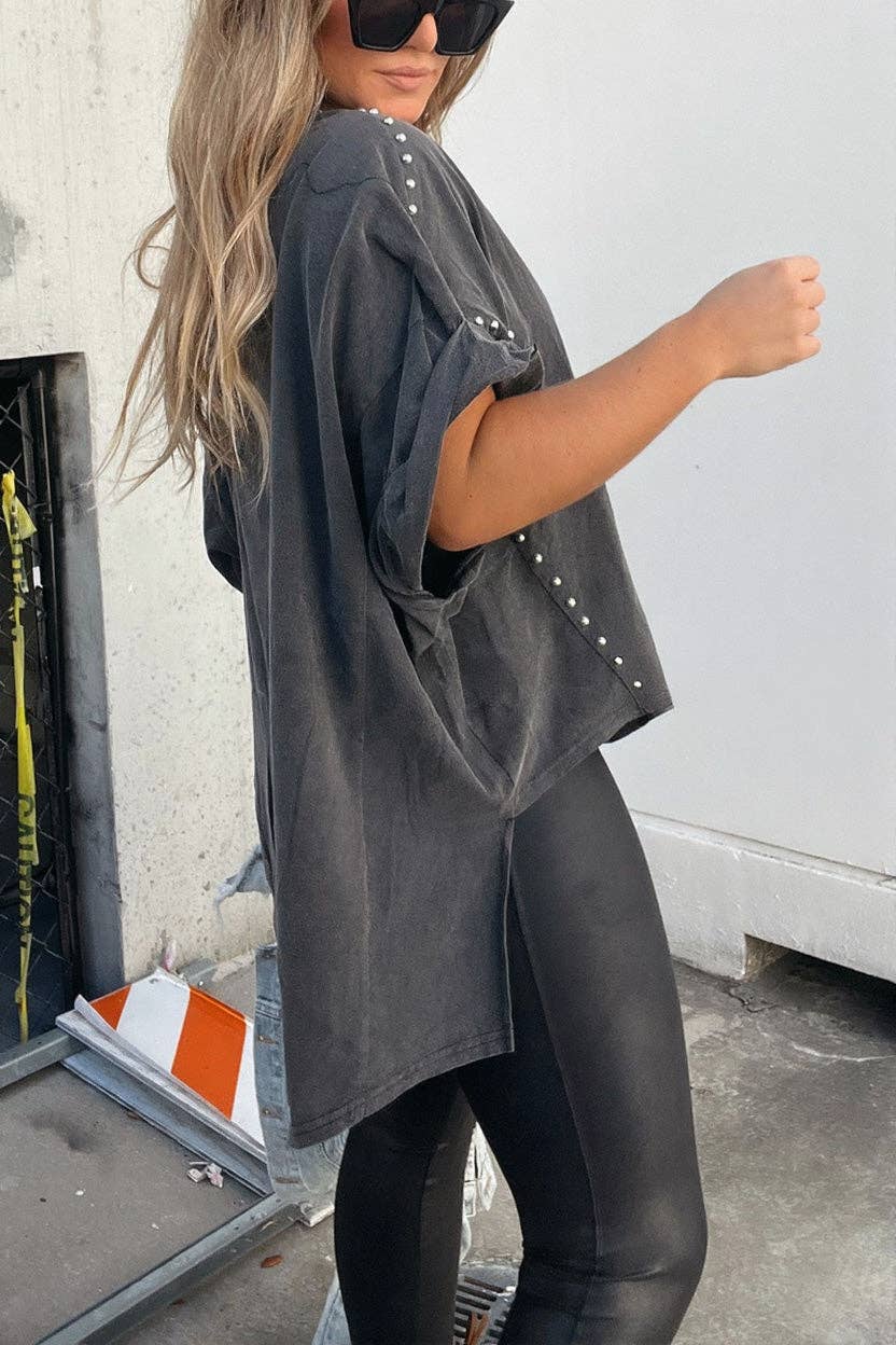 BLACK Studded Oversized T-Shirt for wholesale on Faire1