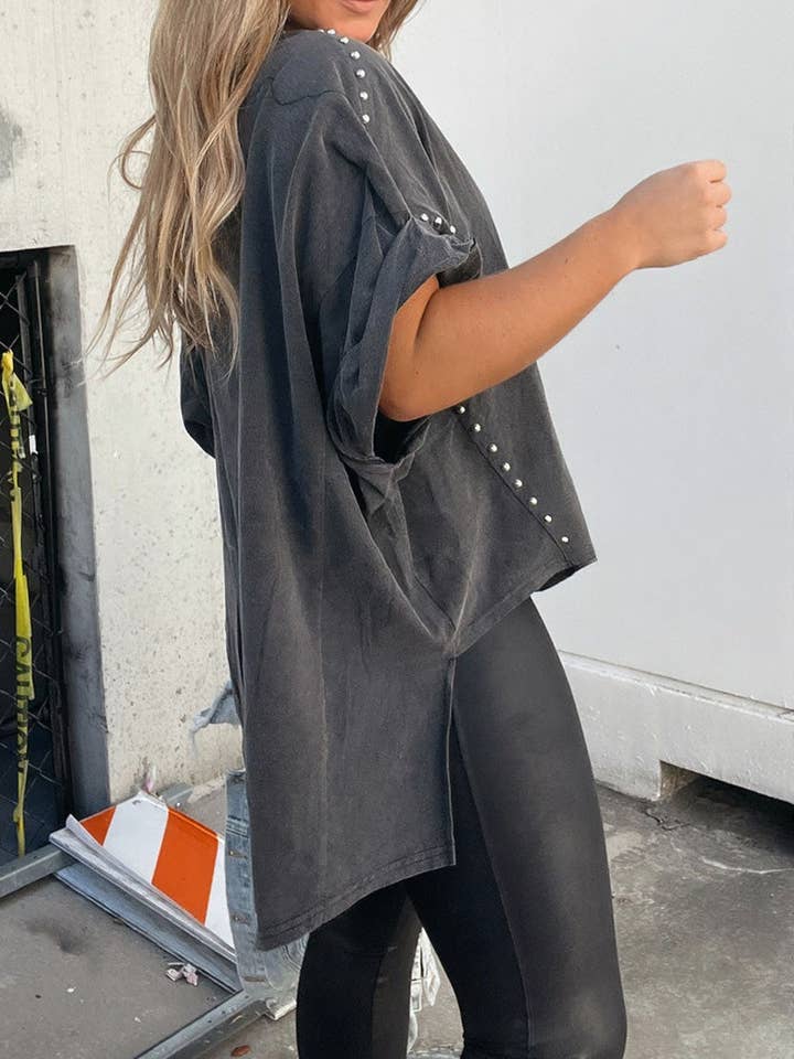 BLACK Studded Oversized T-Shirt for wholesale on Faire1