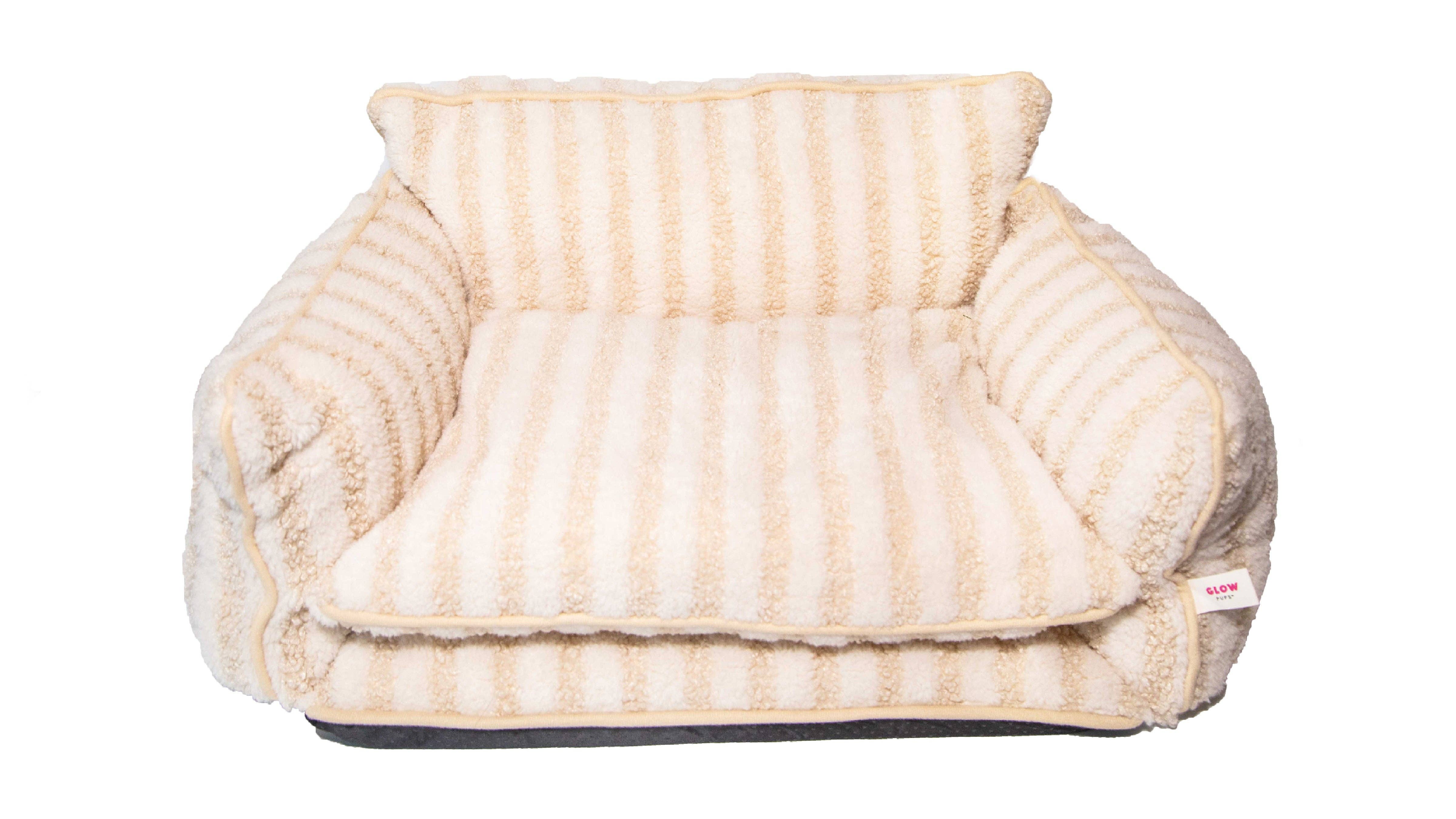 Glow Pups – wholesale Pet bed – Dog – Cozy Beige and Cream Striped Sofa Dog Bed4