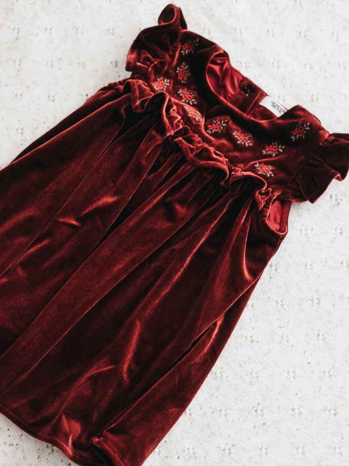 Bencer & Hazelnut - Wholesale Dress – Kids - Velvet Playsuit/Dress: Red Ivy6