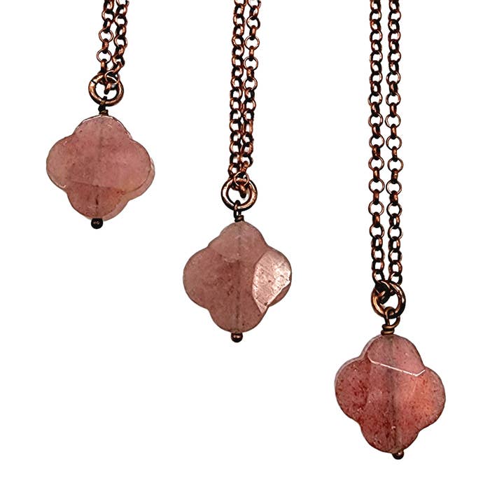 Quatrefoil Strawberry Quartz Necklace for wholesale by MergingMetals