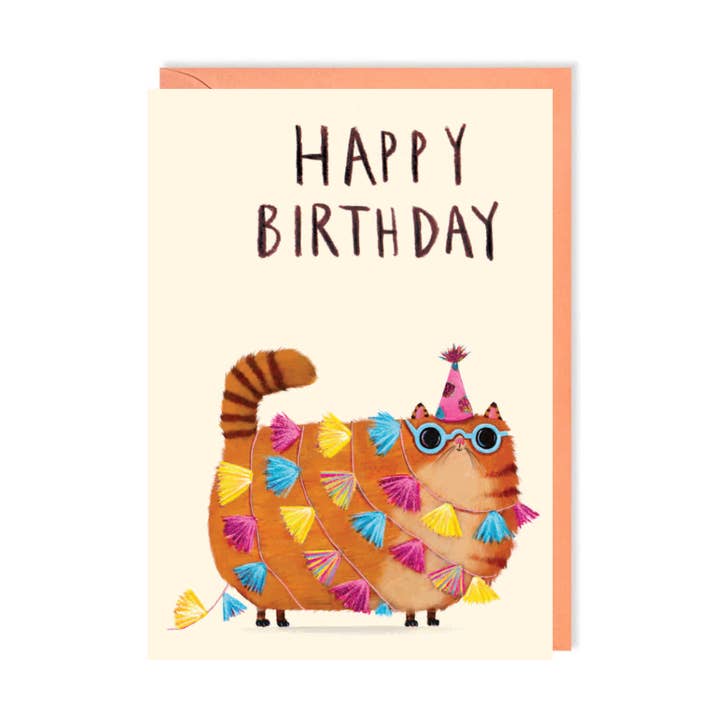 Birthday Cat Tassels Greeting Card for wholesale by Charley Rabbit Cards