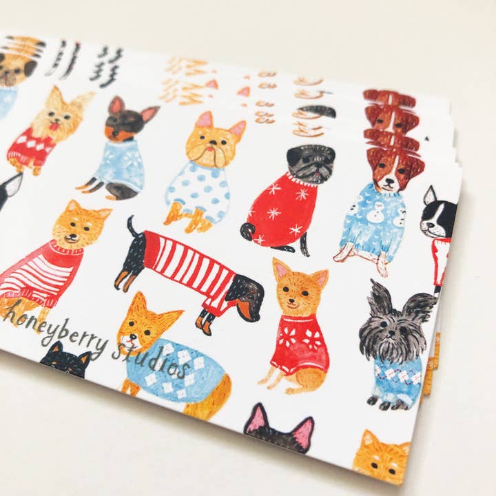 Honeyberry Studios - Wholesale Stationery/Notecard Set - Dogs in Sweaters Tiny Notes3