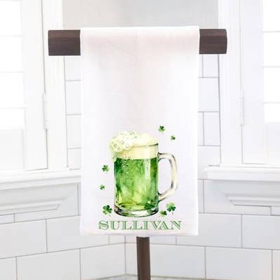 Green Beer, St. Patrick's Day Flour Sack Tea Towel - Hostess Gift - Housewarming Gift - Personalized for wholesale by Moman Sales, Inc.