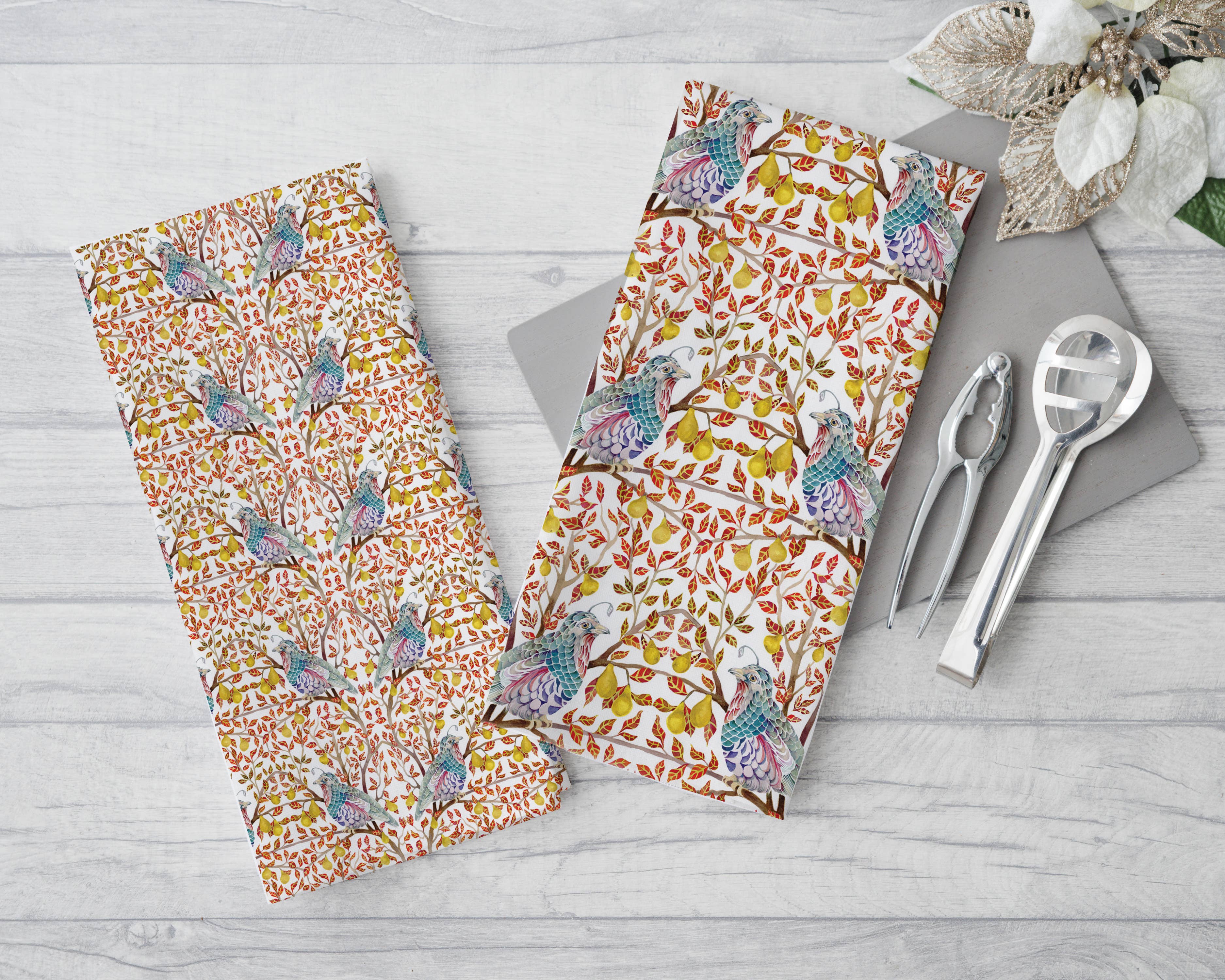 Sarah Rose - Vente Torchons - Torchon en lin biologique Perdrix in a Pear Tree1