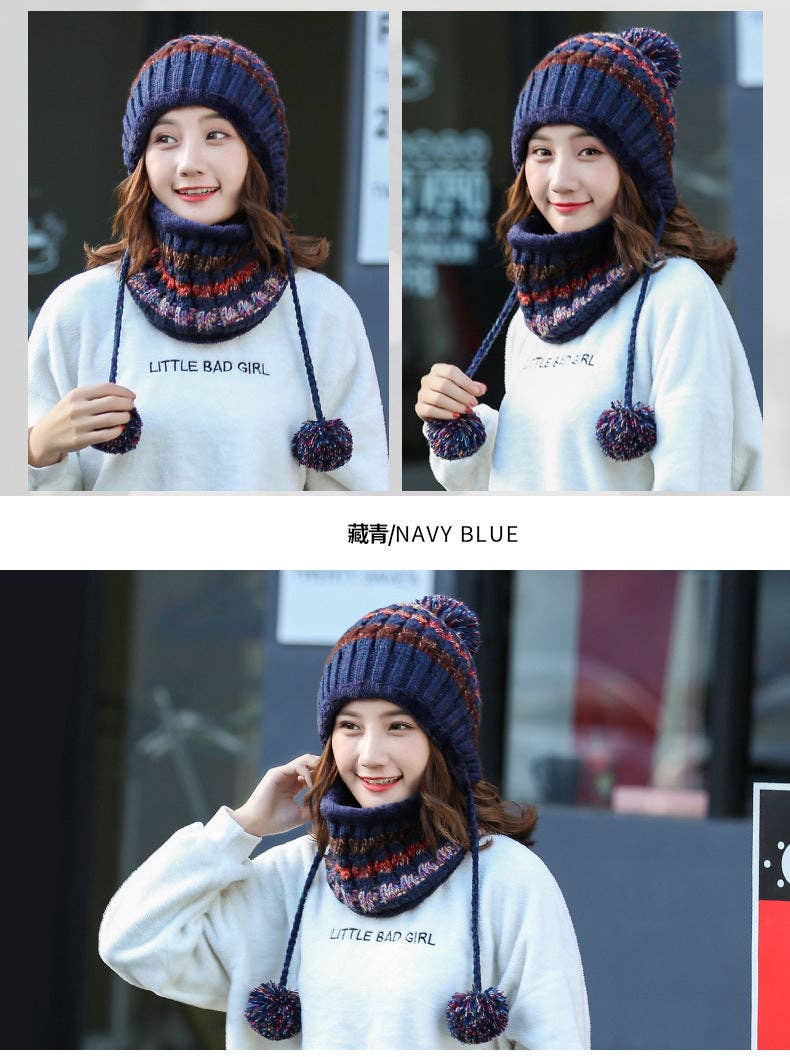 Ole – Großhandel Beanie – Damen – Pompom-Strickmütze-Schal-Set C02326