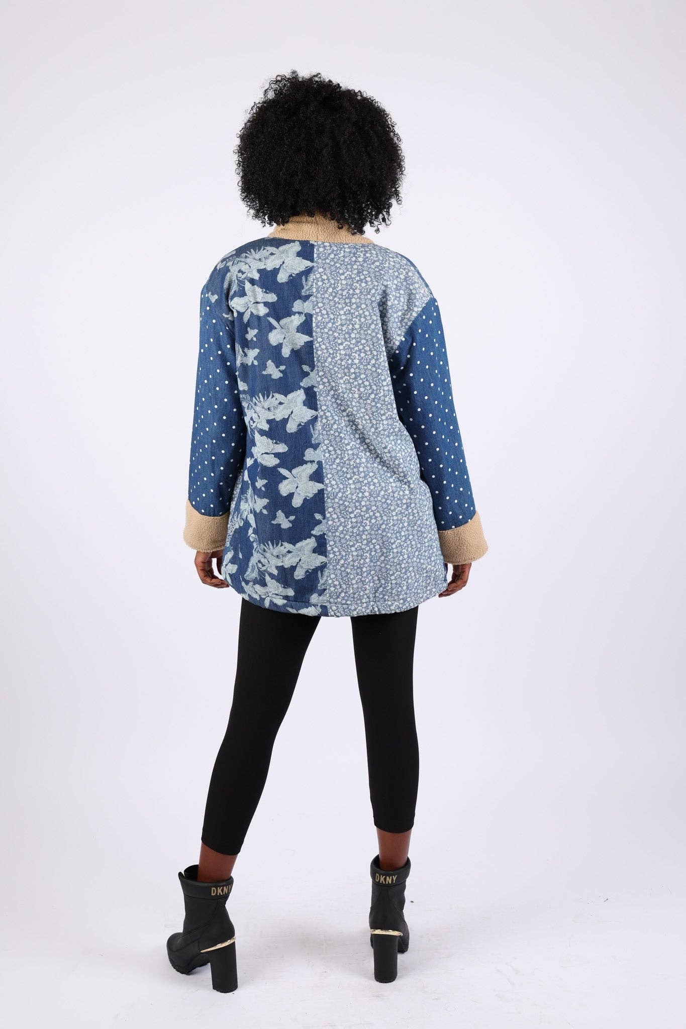 Sacred Threads - Wholesale Denim Jacket - Women's - Patchwork Fleeced Denim Jacket: Open Front3