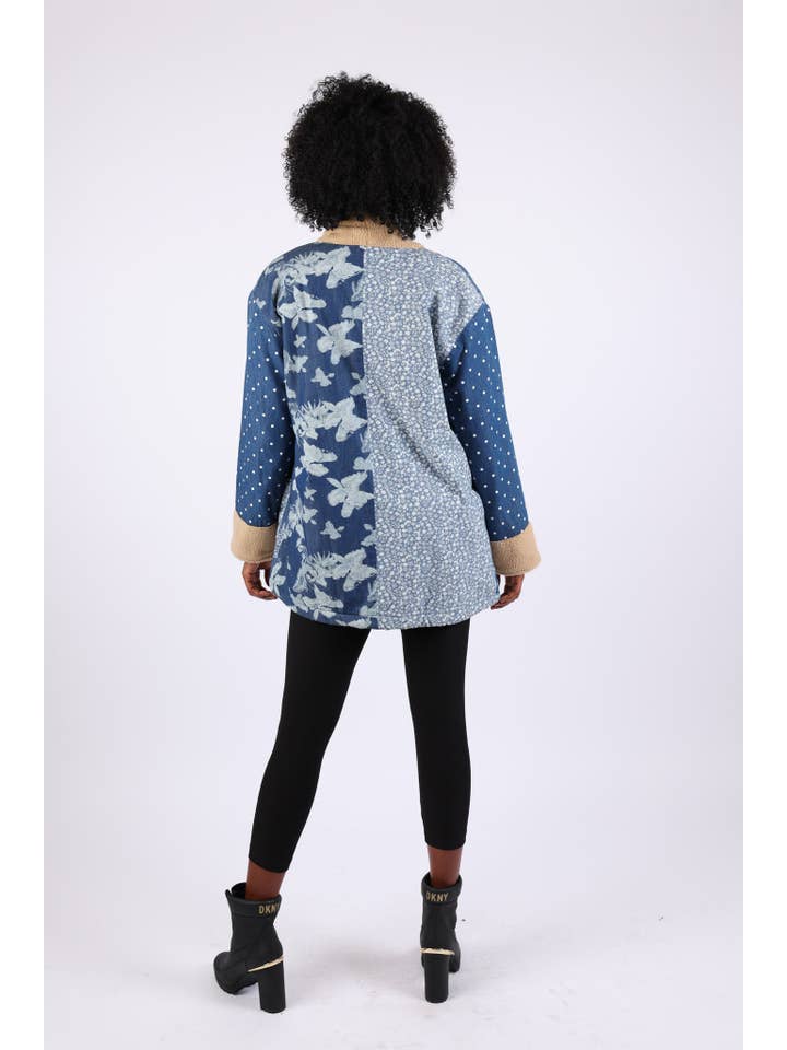 Sacred Threads - Wholesale Denim Jacket - Women's - Patchwork Fleeced Denim Jacket: Open Front3