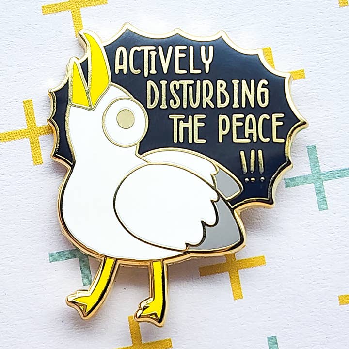 Annoying Seagull Enamel Pin for wholesale by Toku Arts