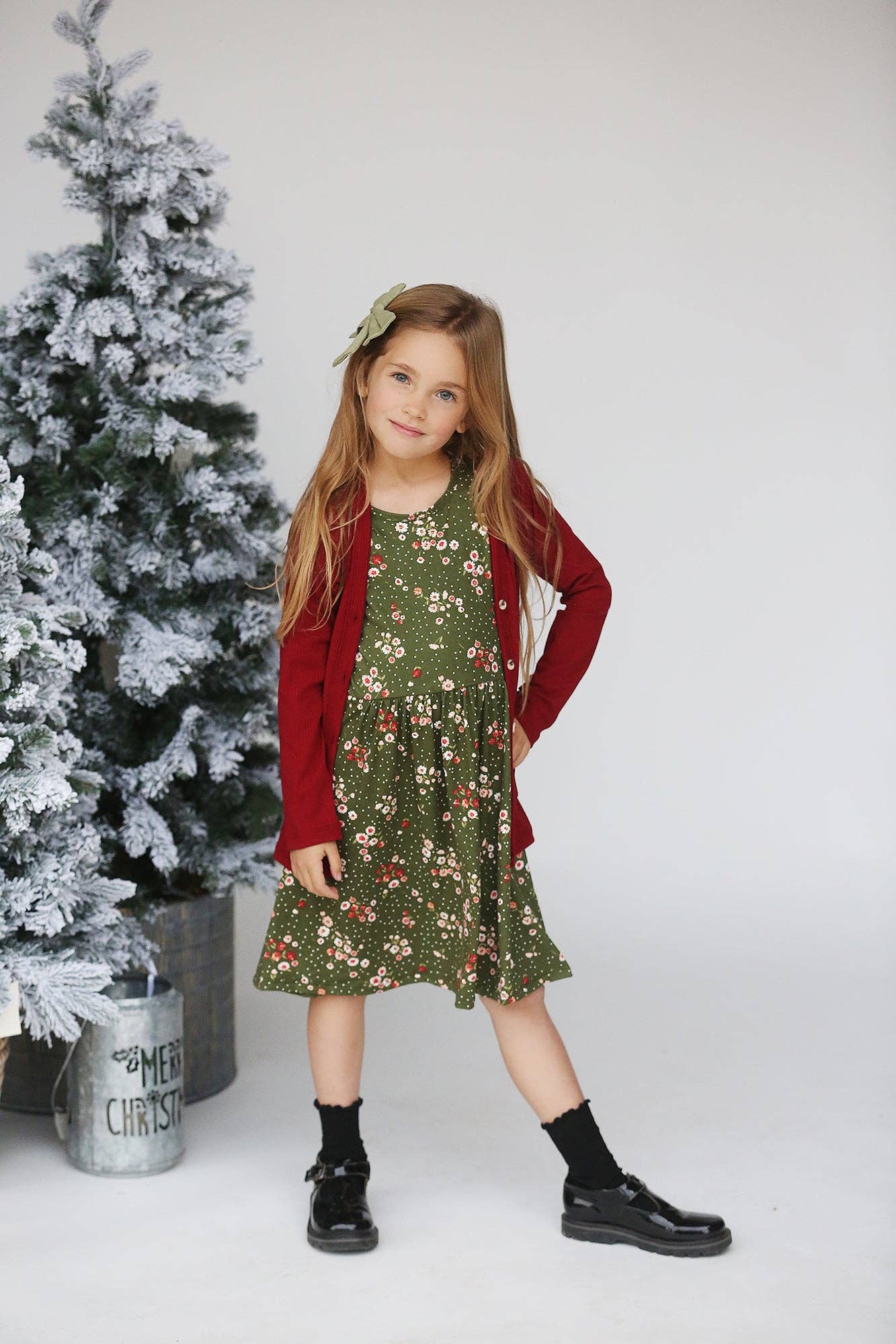 Navy Fields – Engroshandel Kjole - Børn – Sophie Grøn Blomstret Kjole3