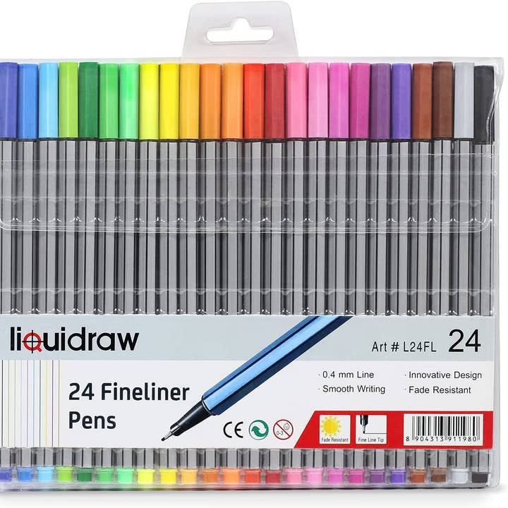 Liquidraw 24 Fineliner Colouring Pens Set Fine Point Pens 0.4mm Assorted Colours, Fineliners Coloured Pens for wholesale by Liquidraw