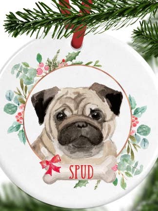 Pug Personalised Christmas Ornament for wholesale by WagATudeTags