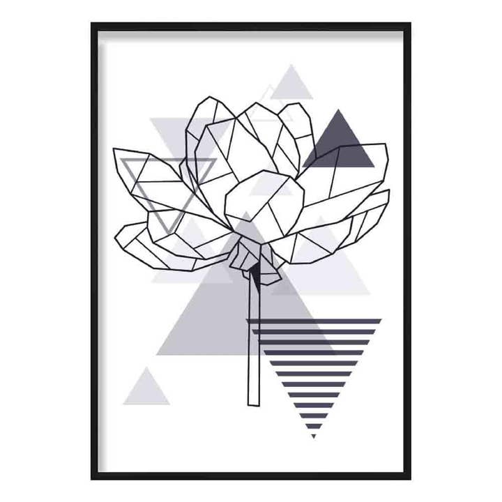 Peony Flower Abstract Geometric Scandinavian Navy Blue Poster for wholesale by Artze Wall Art