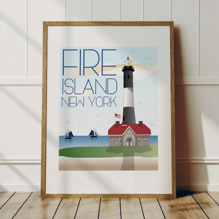 Impresión artística de viaje de Long Island - Fire Island para venta al por mayor de Fox Burrow Designs