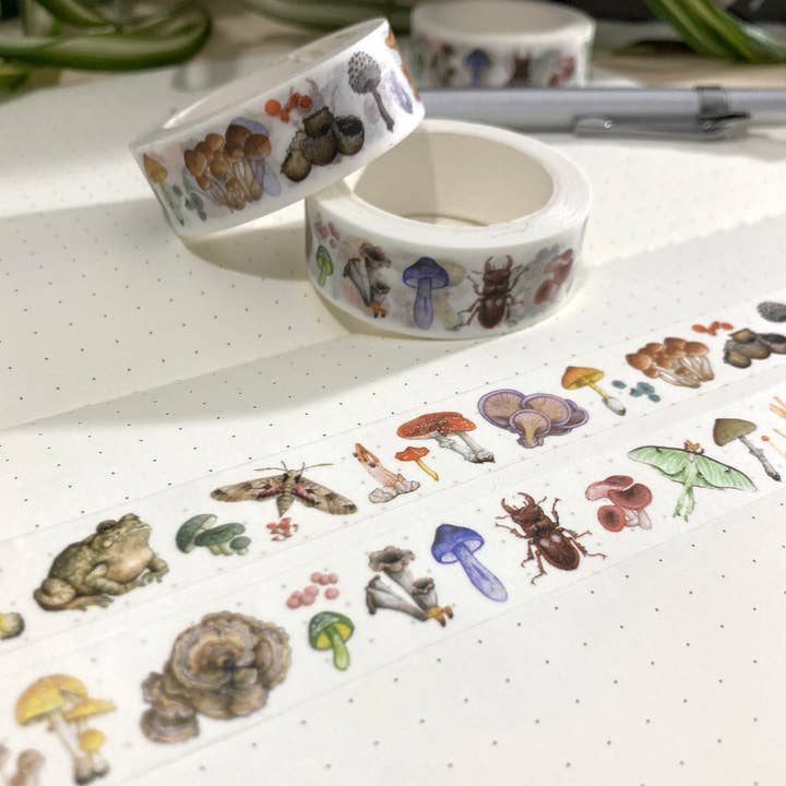 Fungi & Friends Washi Tape for wholesale by Lucinda Rowe Art