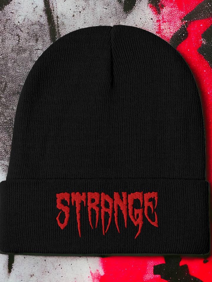Strange Goth Embroidered Beanie for wholesale by XRAEART Clothing Co