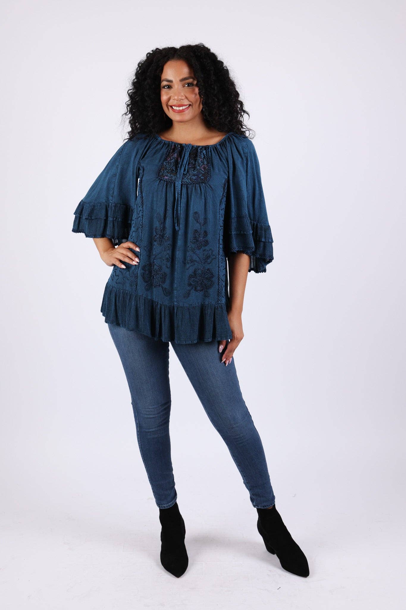 Sacred Threads - Wholesale Blouse - Women's - Embroidered Boho Peasant Blouse: Ruffle Bell Sleeves Top10