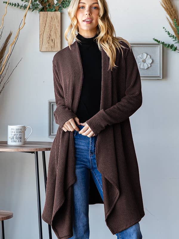 PLUS LONG SLEEVE SOLID URBAN RIBBED OPEN CARDIGAN for wholesale by Pink Irene Wholesale