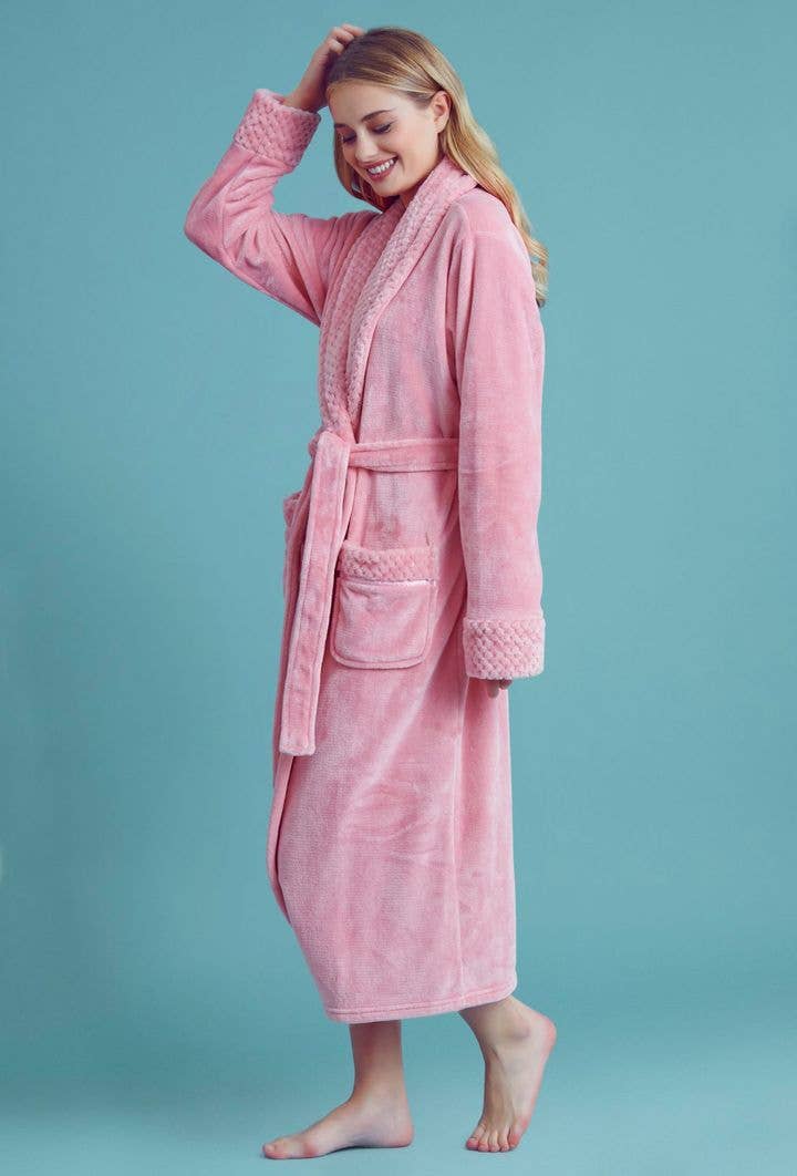 robesnmore – wholesale Robe – Women's – Women Plush Shawl Collar Robe Pink1