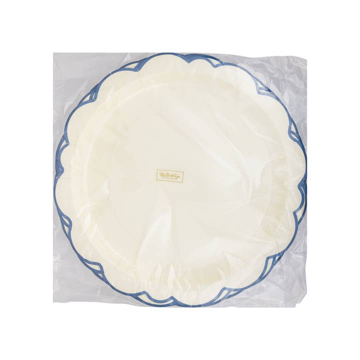 My Mind’s Eye - Wholesale Disposable Plate - PEM1042 - Pembroke Cream with Blue Edge 12" Paper Plate1