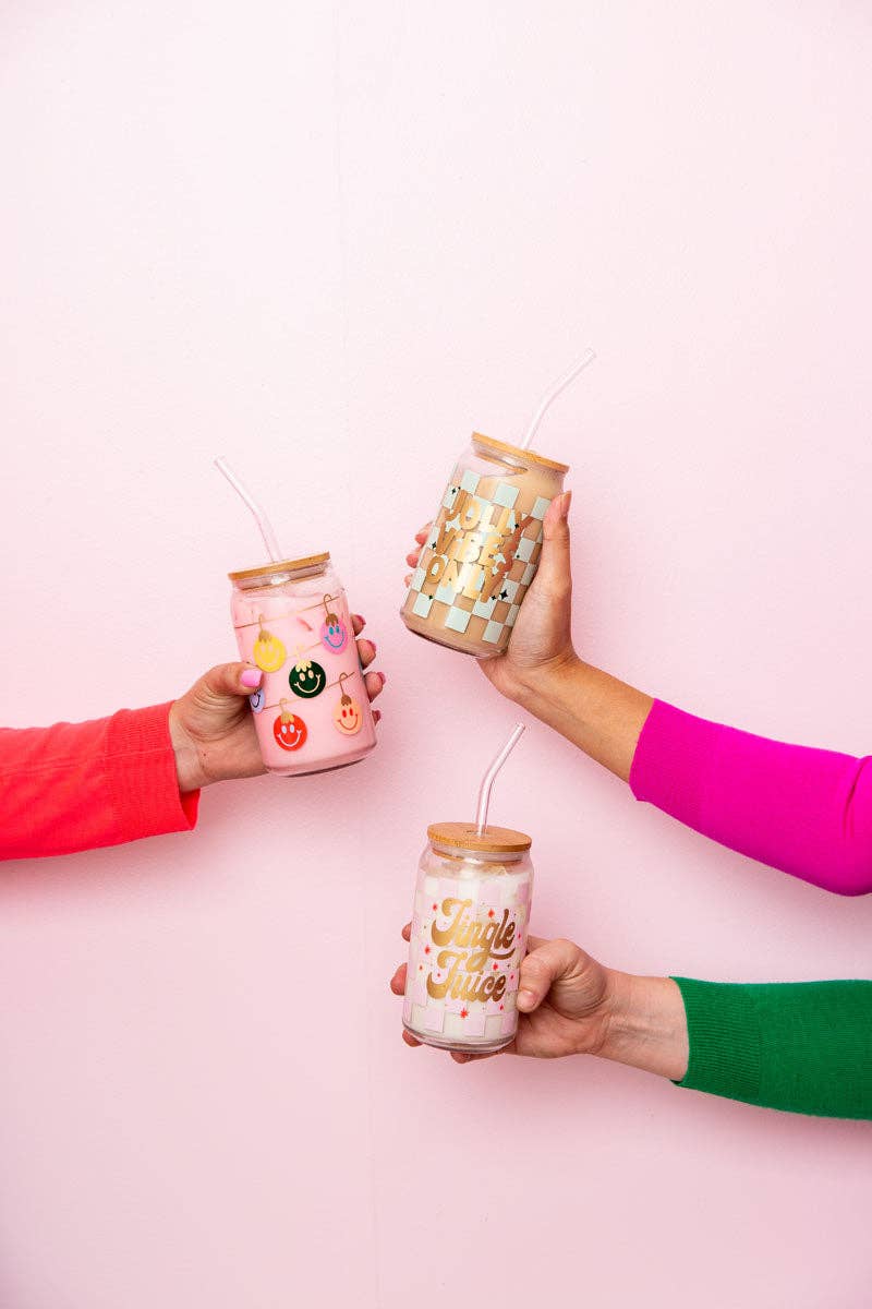 Talking Out of Turn - Wholesale Drinking Glass/Cup - Holiday Can Glass w/Lid + Straw6