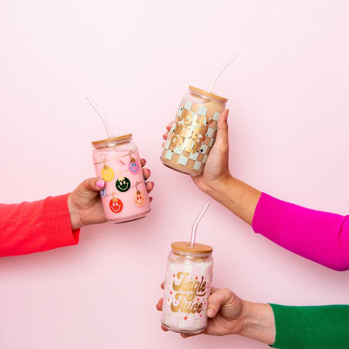 Talking Out of Turn - Wholesale Drinking Glass/Cup - Holiday Can Glass w/Lid + Straw6