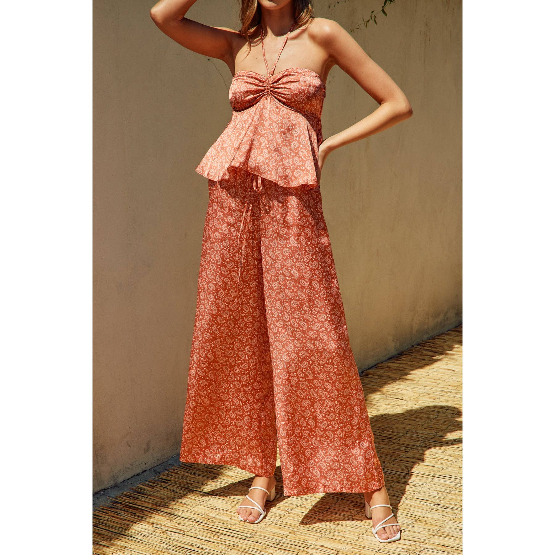 ORANGE PAPAYE Pantalon à jambes larges Bright Moments à enfiler (1) en vente sur Faire4