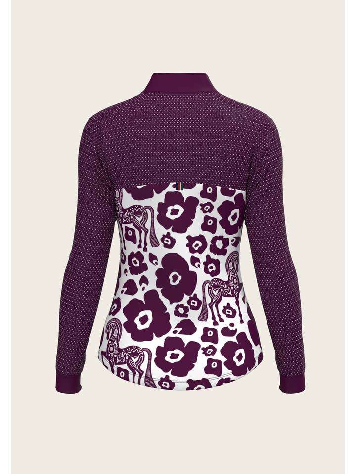 Espoir Equestrian – Parte de cima de desporto - Mulher por atacado – Camisola de Sol com Fecho de Correr até ao Peito em Malha Desportiva Mulberry Splash1