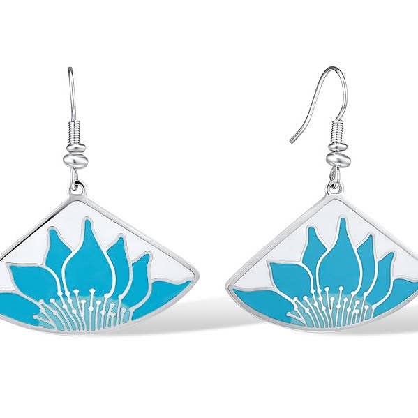 Boucles d'oreilles Lotus - Turquoise/Argent pour la vente par Laurel Burch Studios