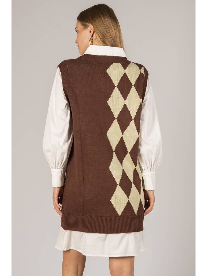 Before You Collection - Wholesale Dress - Women's - Argyle Print Sweater Dress with Poplin Contrast5