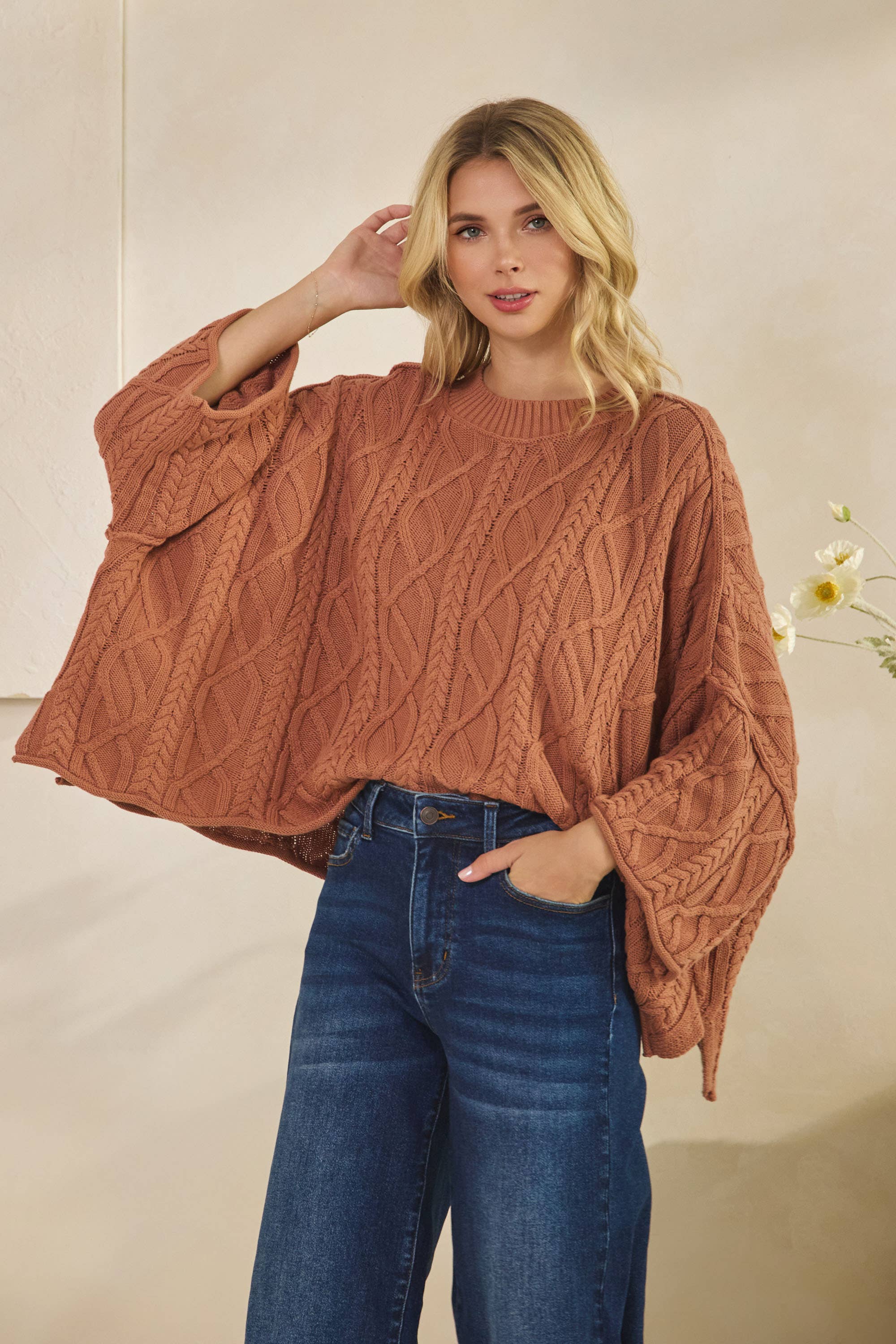 Tres Bien, Inc - Wholesale Knit Sweater - Women's - IT-10101-knitted sailors knot round neck l/s sweater2