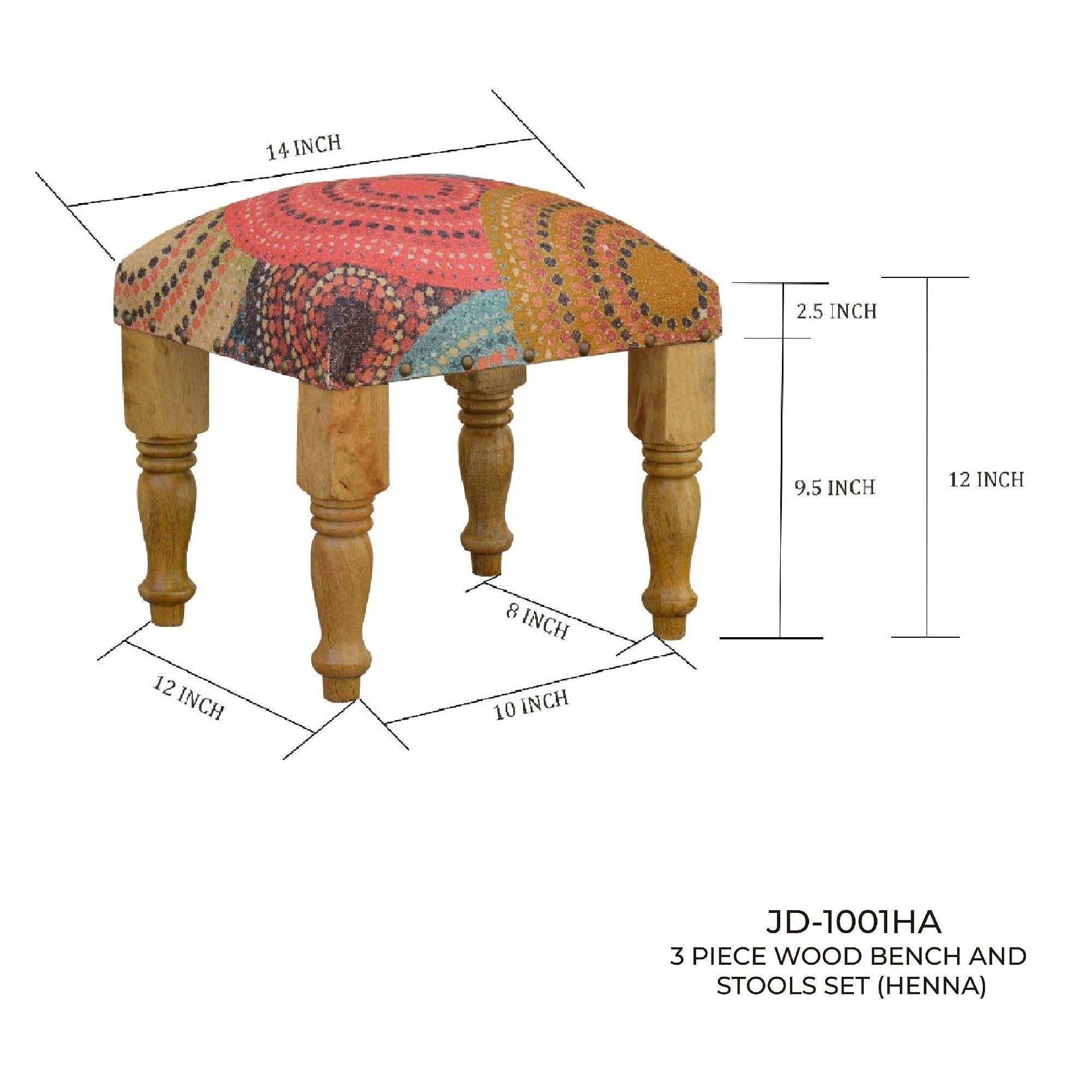 Multi 3 Piece Wood Bench And Stools Set Henna for wholesale on Faire1