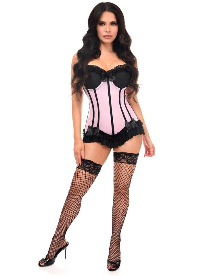 Daisy Corsets - Vente Corset – femme - Corset bustier extensible à crochets et œillets en lycra rose clair somptueux4