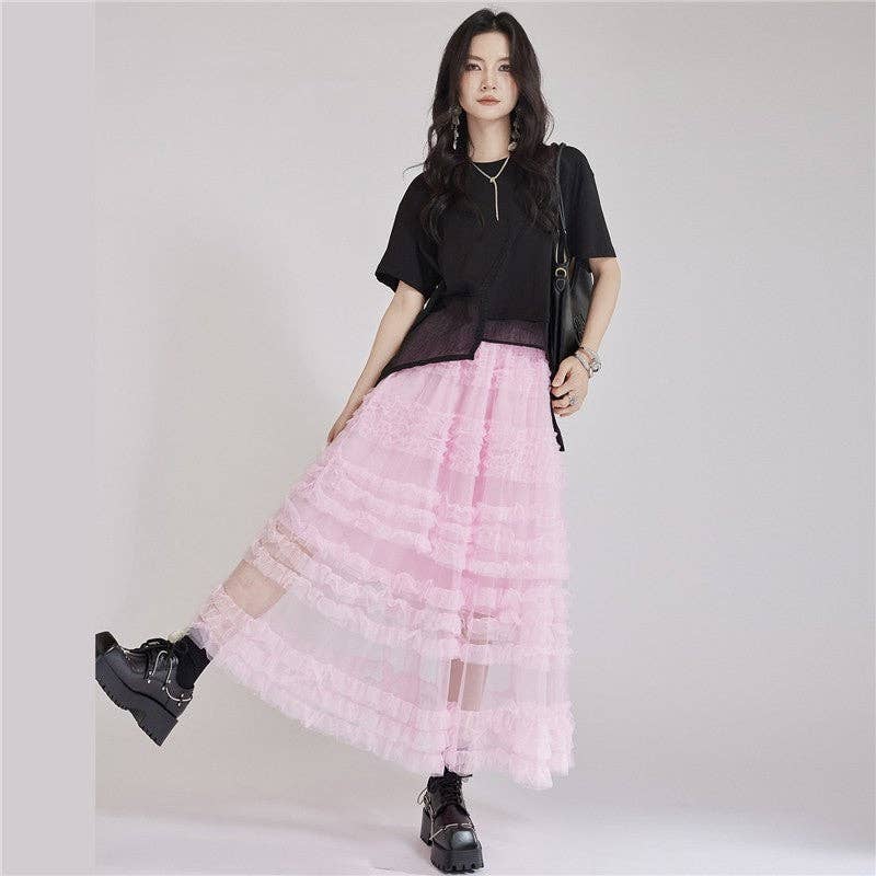 OceanusSwim – wholesale Skirt – Women’s – High Waist Pleated Mesh Paneled Skirt4