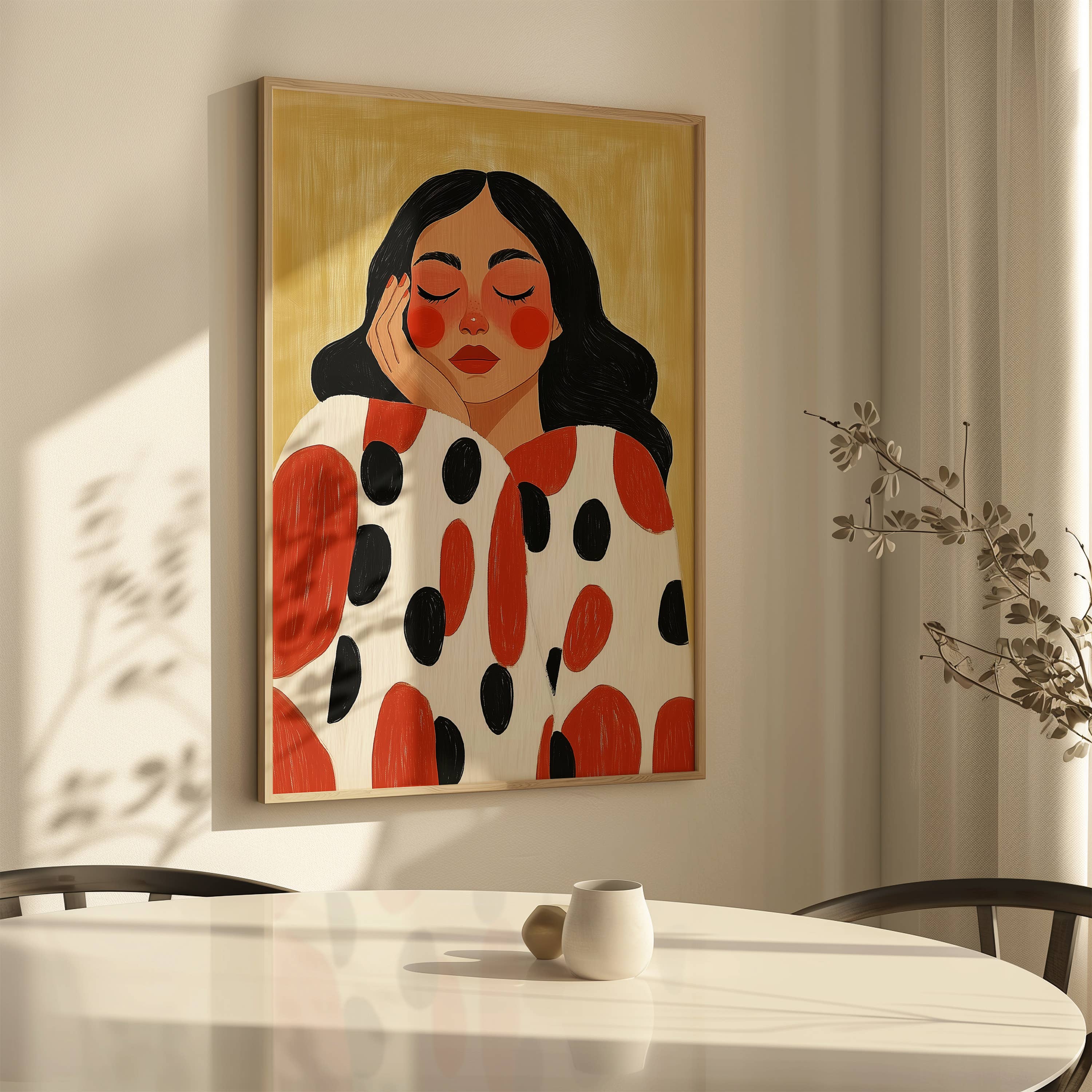 IuliiaArtPrints - Wholesale Art Print - Scandinavian Modern Print – Calm Woman in Graphic Dots Art7