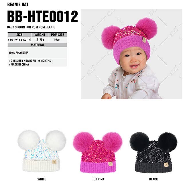 Hana - Wholesale Beanie - Kids - C.C Baby Sequin Fur Pom Pom Beanie
