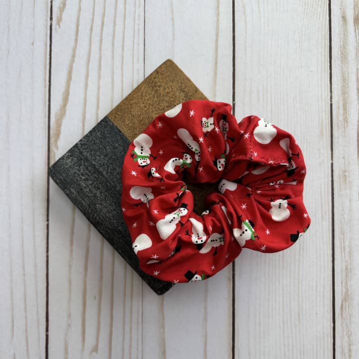 Red with Snowmen Christmas Handmade Scrunchie for wholesale by QuietJoy