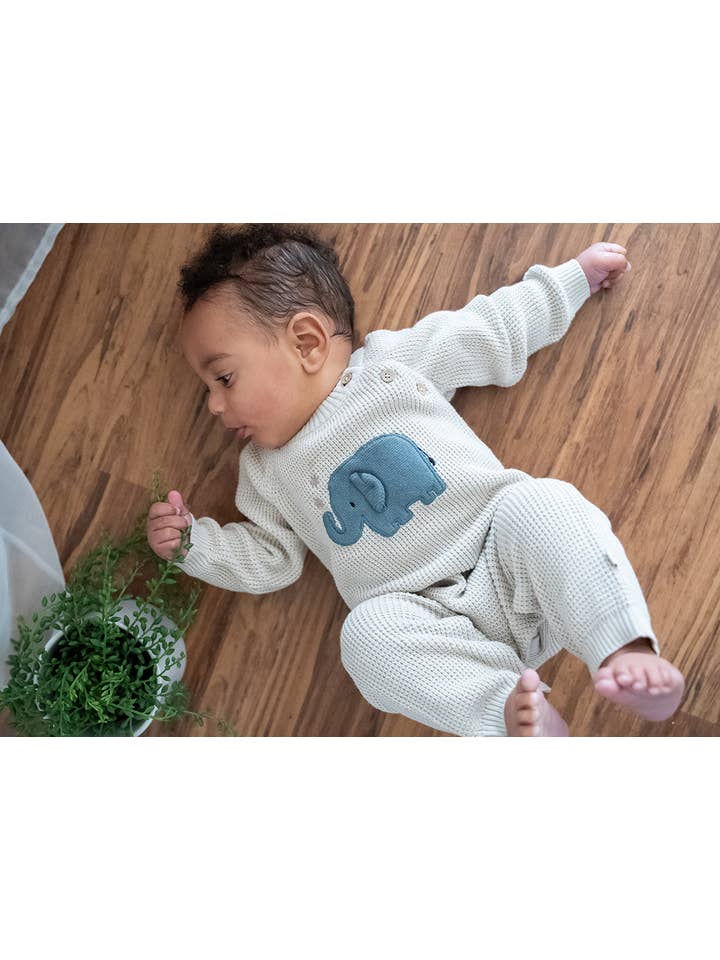 Stone Elephant Jacquard Knit Baby Jumpsuit (Organic) for wholesale on Faire