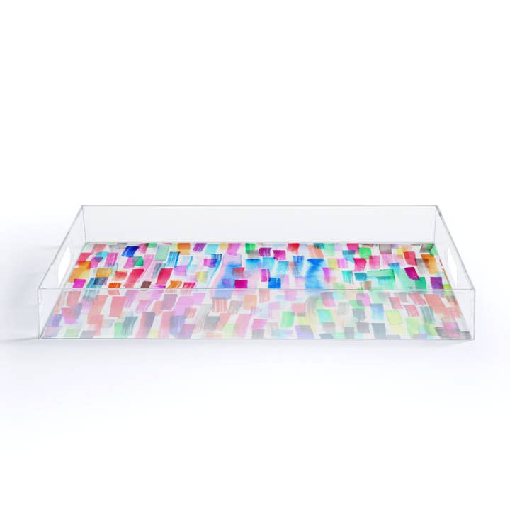 Deny Designs - Wholesale Decorative Tray - Ninola Design Colorful Brushstrokes White Acrylic Tray2