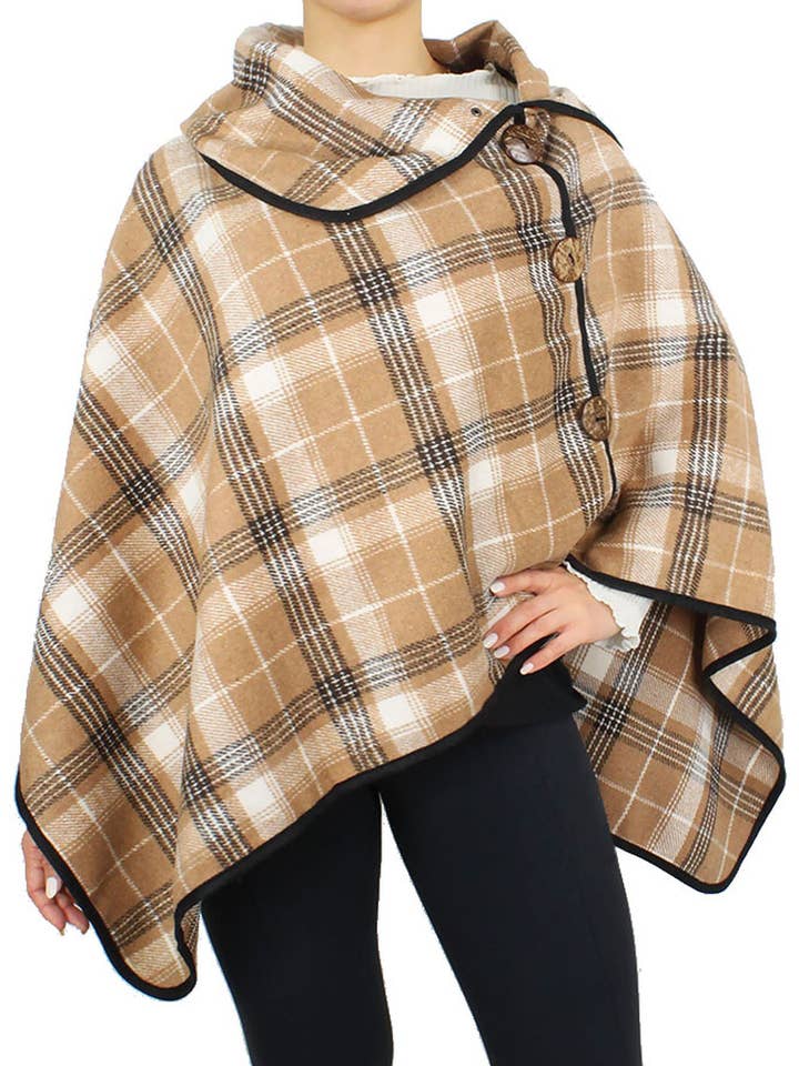 Poncho a cuadros con botón de coco para venta al por mayor de Hana
