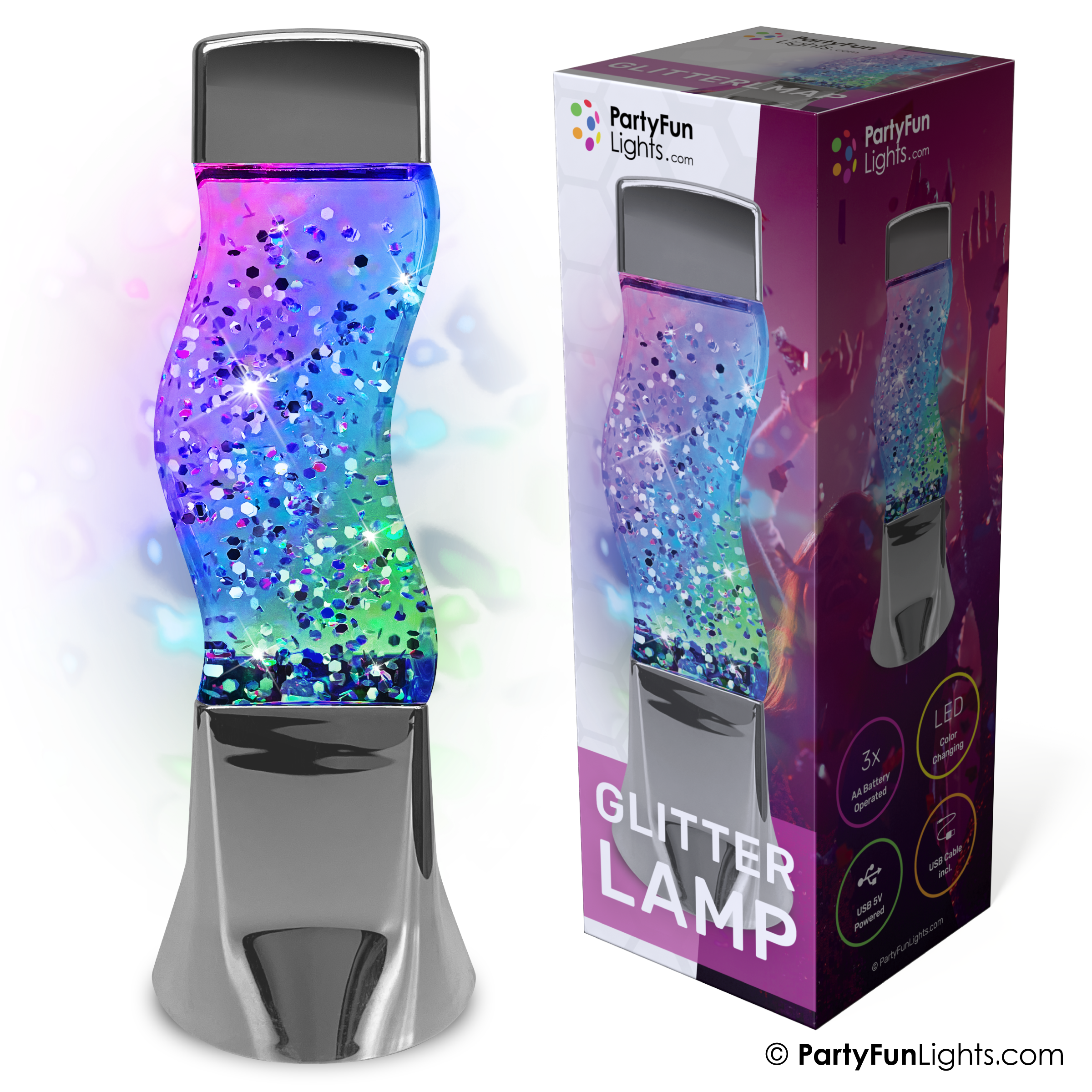 PartyFunLights Europe B.V. - Wholesale Accent/bureaulamp - PartyFunLights - GlitterLamp Multi-Color LED - energy-effici1